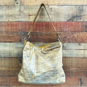 Brighton Cher Rare/Retired Bronze Croc Embossed Leather Shoulder Bag